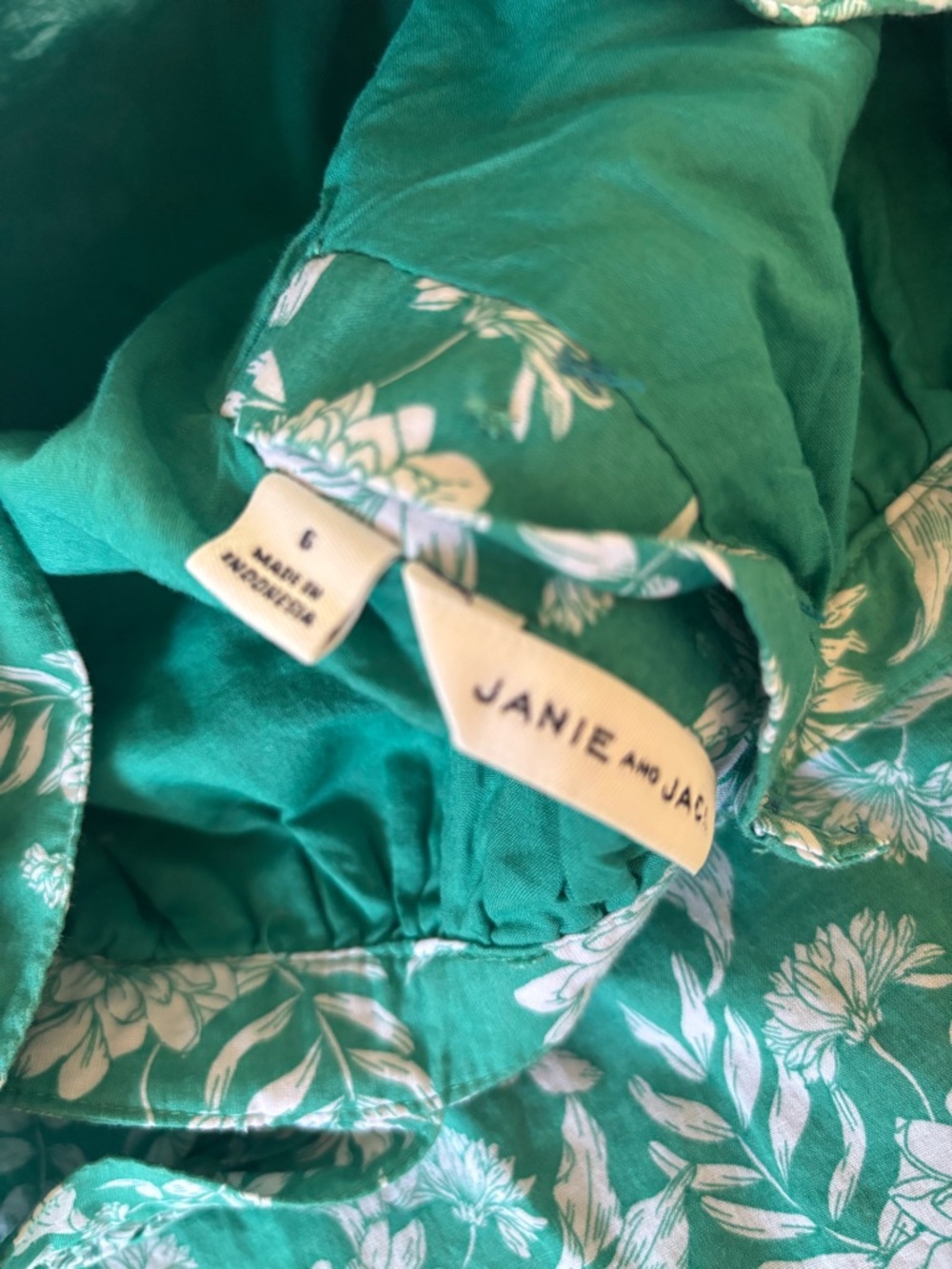 Janie and Jack Adorable Green Floral Sundress with White Print Size 6 - Picture 3 of 5